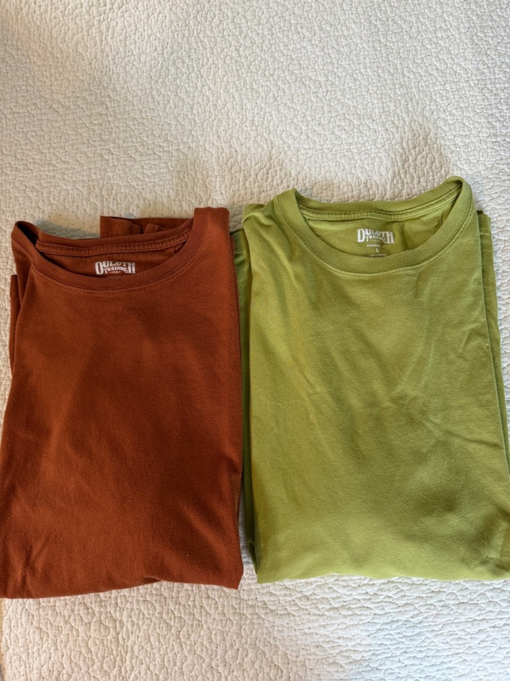 Duluth Trading Co Crewneck Longtsil  Tees - Rust Orange & Olive Green